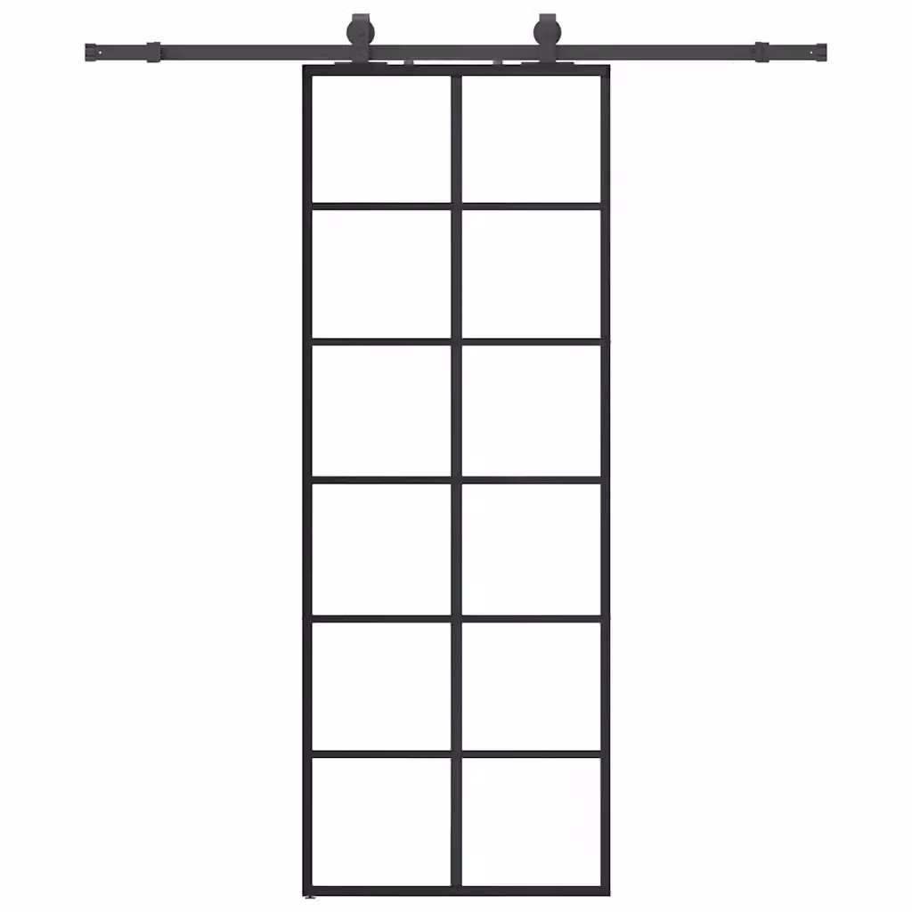 Porta Scorrevole Moderna VIDAXL in Vetro Trasparente con Telaio in Alluminio e Ferramenta Nera L: 76 cm, H: 205 cm – 2