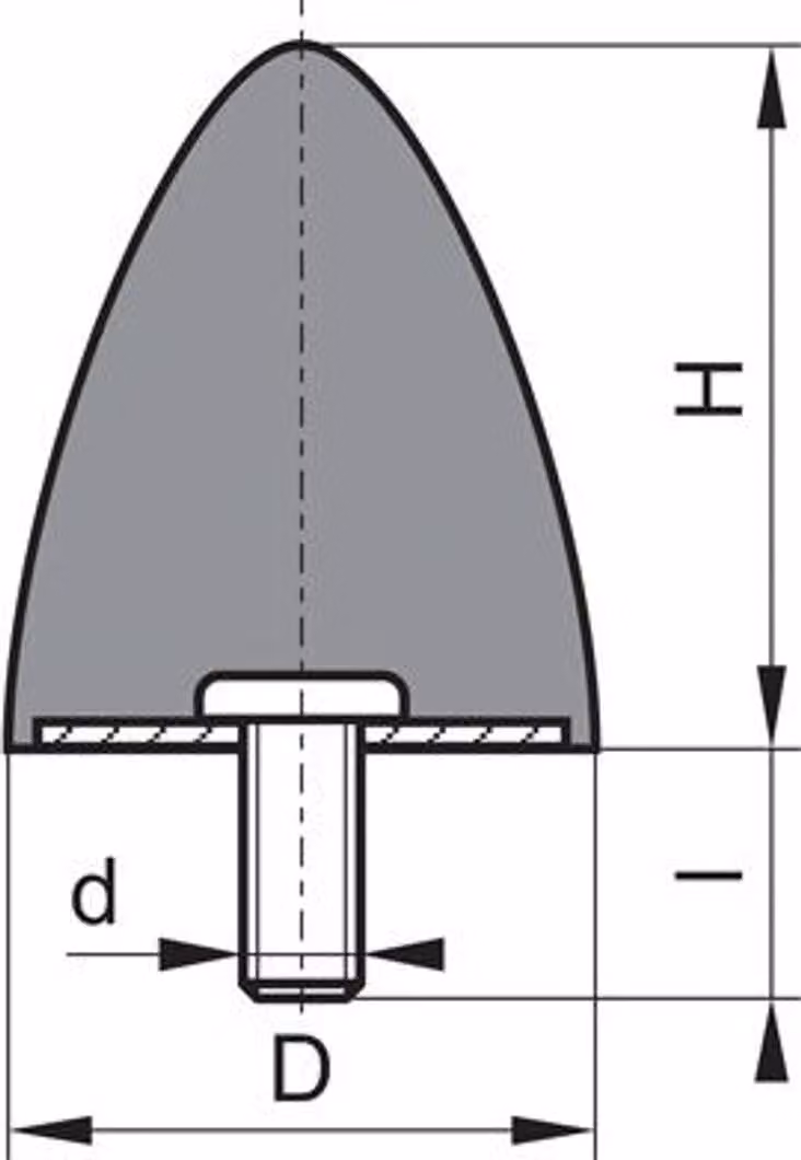 Gru Tampone in gomma 1 bullone filettato D100 H80 M12x37 NR70