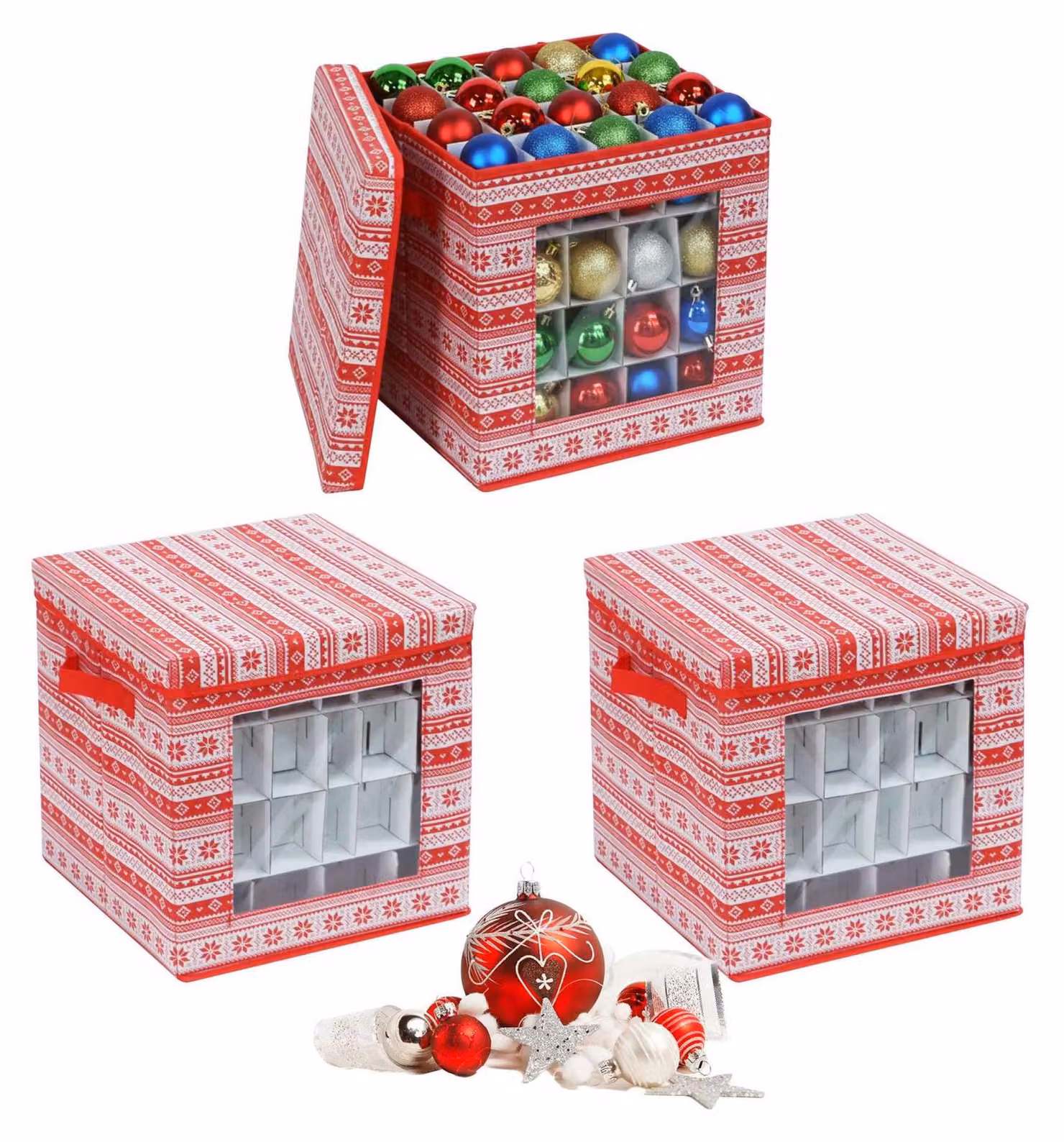 Scatole portaoggetti per palline di Natale, set da 3 con divisori