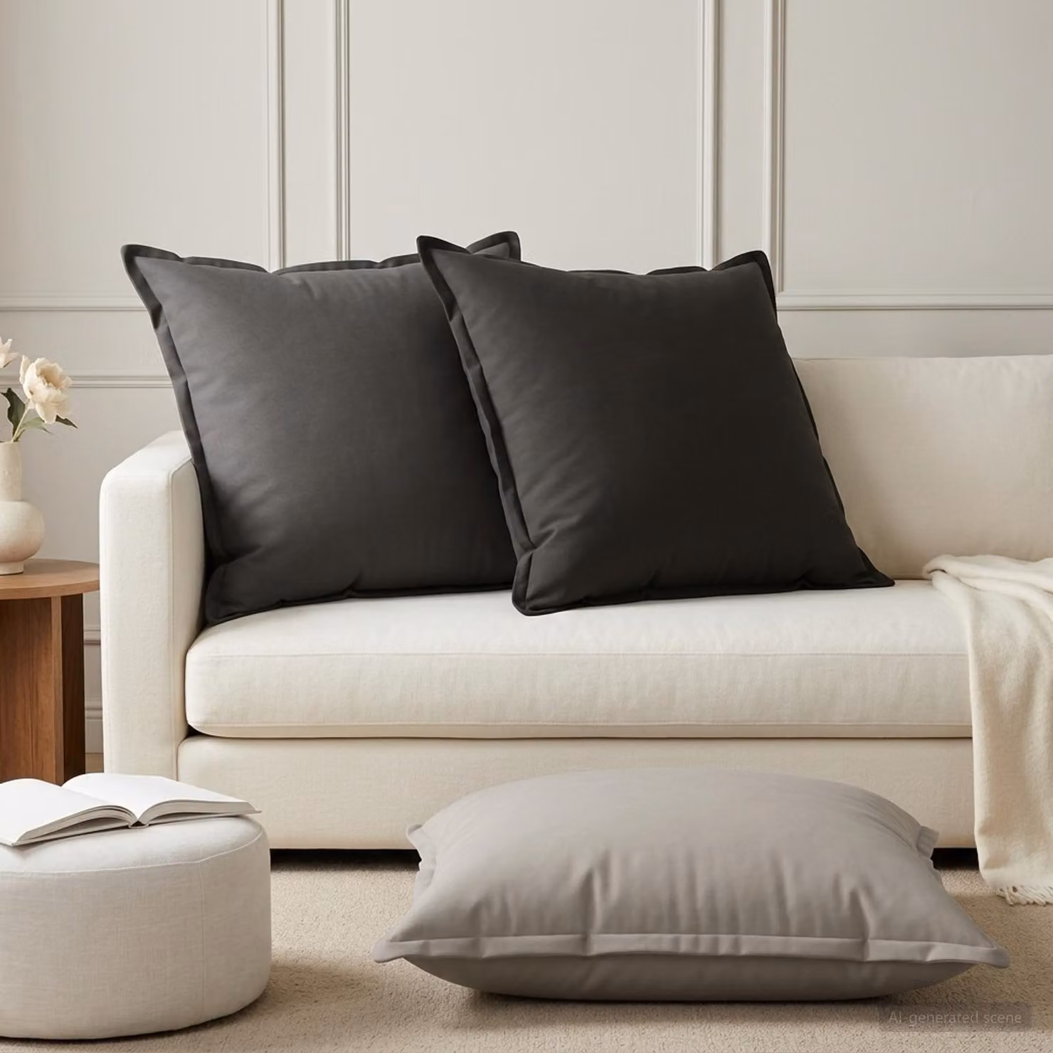 Set di 2 federe vidaXL HOUTEN nere in poliestere, 80 x 80 cm