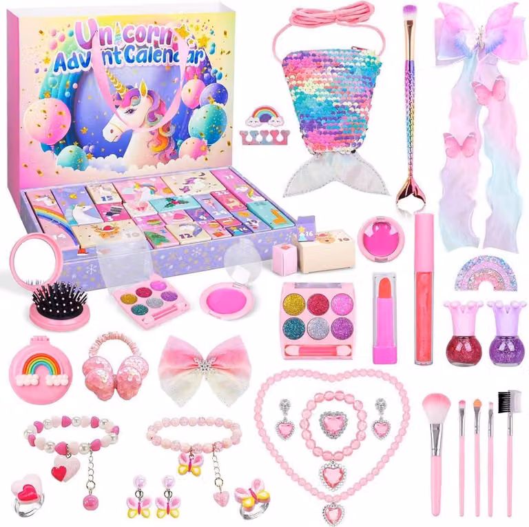 Calendario dell'Avvento Ragazze Cosmetici 2024 Calendario di Natale 24 Gioielli Make-up Calendario di Bellezza Da 3-12 anni