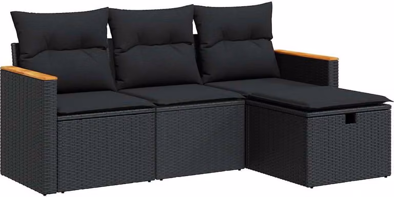 Set Divani da Giardino 4 pz con Cuscini Nero in Polyrattan