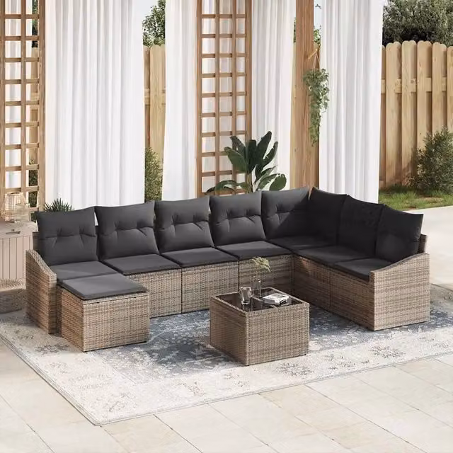 Set Divano da Giardino 8 pz Grigio chiaro polyrattan 3355518