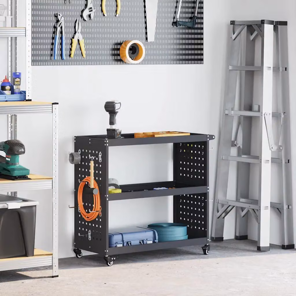 vidaXL Carrello per Attrezzi con Scaffale in Acciaio Antracite L/P/H: 75 x 35 x 73 cm