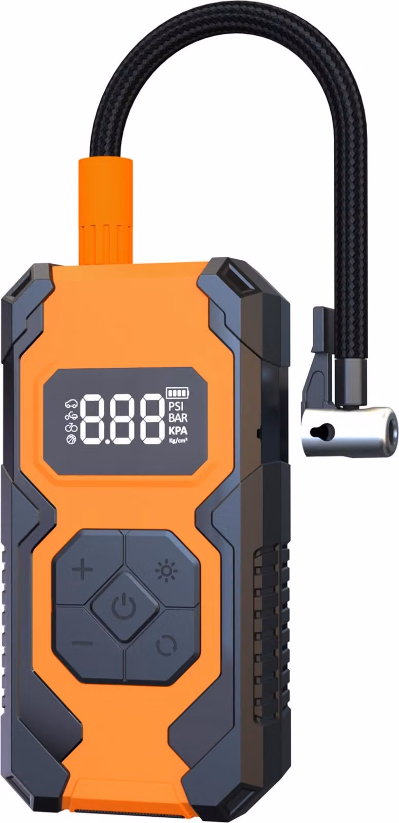 INF Gonfiatore Elettrico Portatile per Auto/Bici con Manometro Digitale Arancia