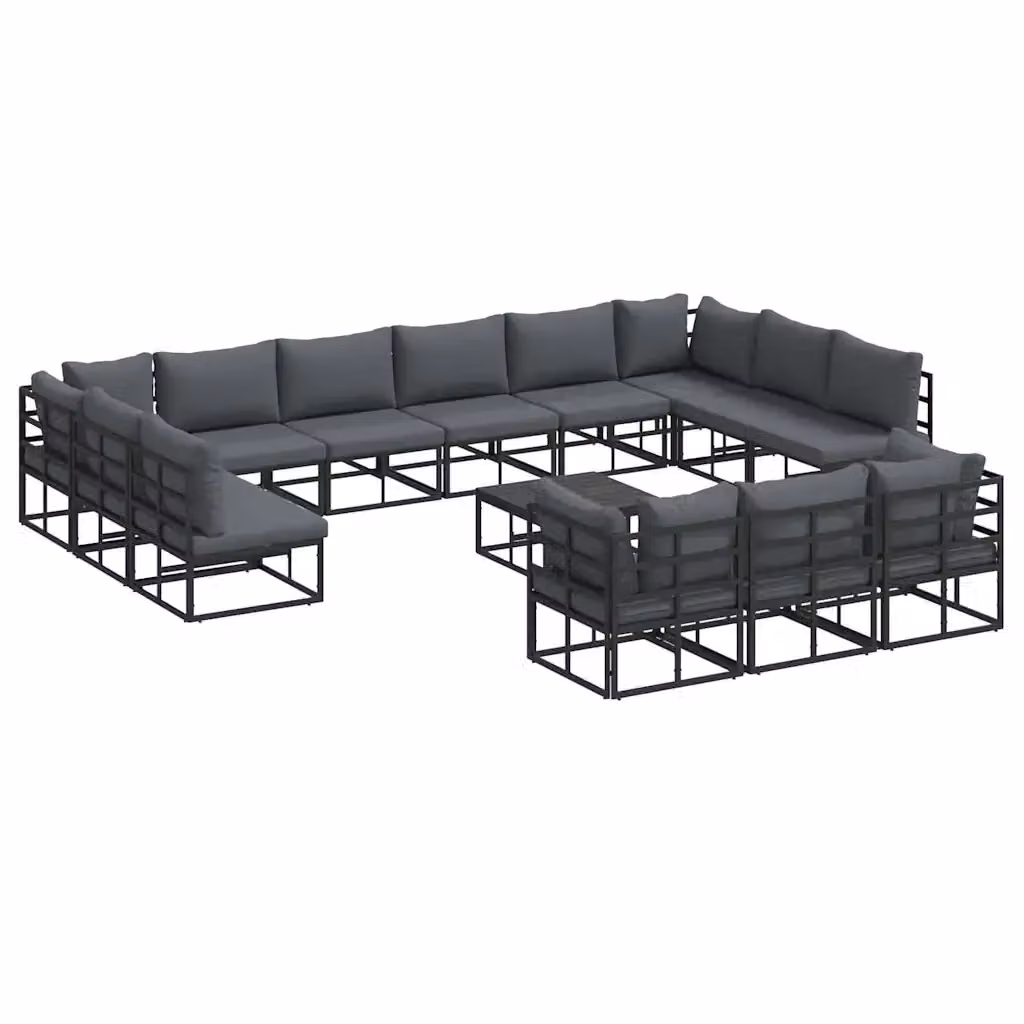 Set Divano da Giardino Moderno vidaXL in Alluminio Antracite e Nero con 14 Pezzi e Tavolino da Esterno – 2
