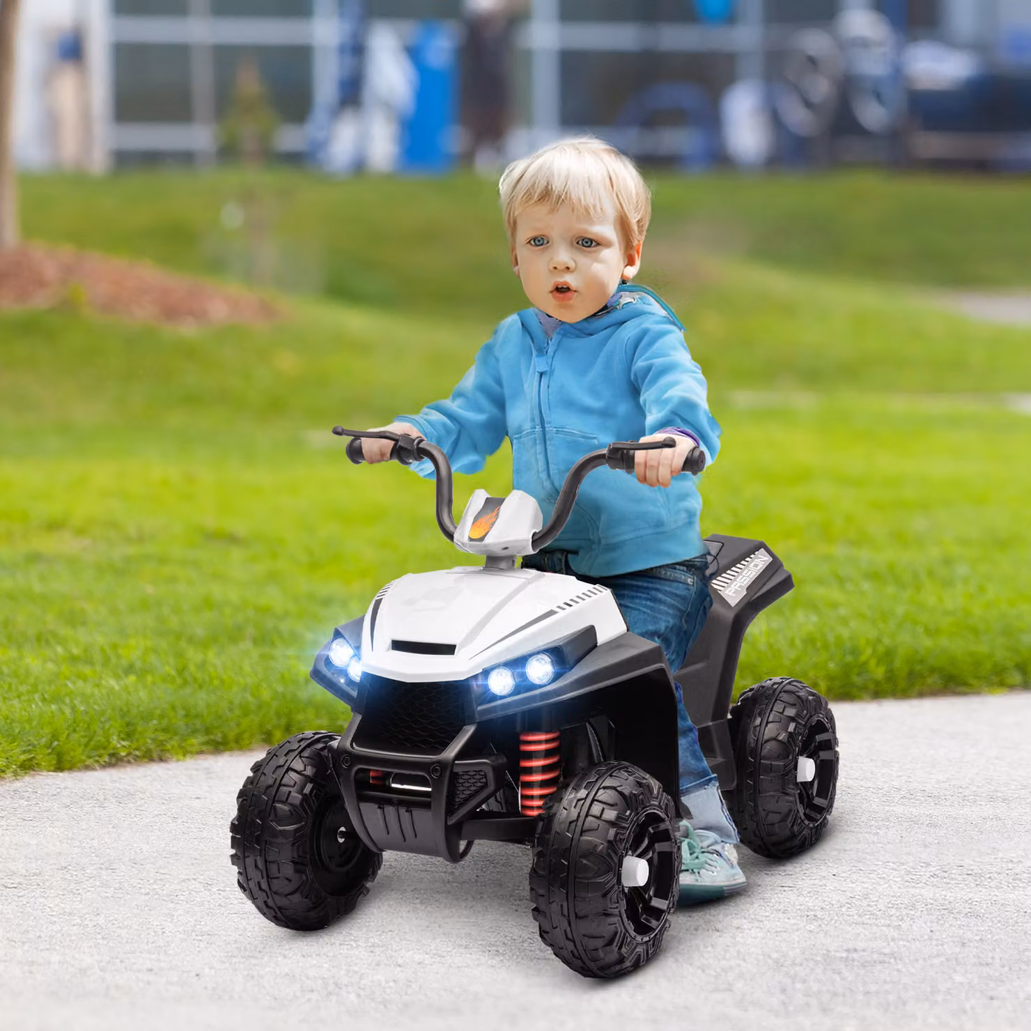 Quad Elettrico per Bambini AIYAPLAY 12V con 2 Motori, Sospensioni, Fari LED e MP3, Bianco – 2