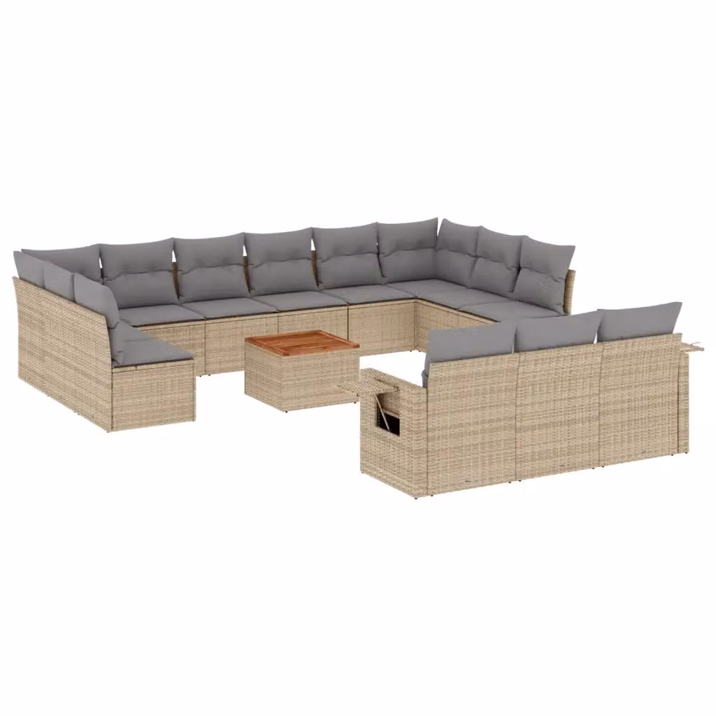 Set di Divani da Giardino a L vidaXL in Polyrattan Beige con Cuscini e Tavolino da Esterno – 2