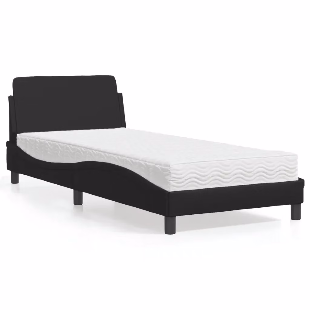 Letto singolo moderno con materasso Dover nero in similpelle e struttura imbottita L/P/H: 80 x 200 cm – 2
