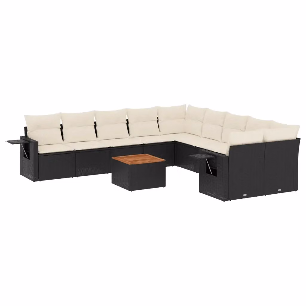 vidaXL Set Divani da Giardino 11 pz in Polyrattan Nero con Cuscini e Tavolino da Esterno – 2