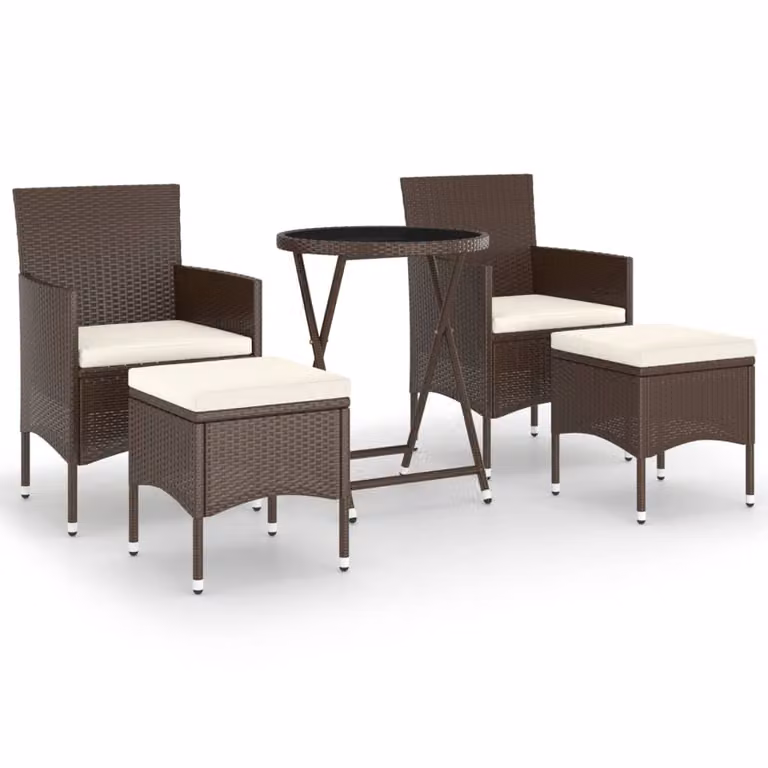 Set Bistrot Giardino 5 pz Polyrattan e Vetro Temperato Marrone