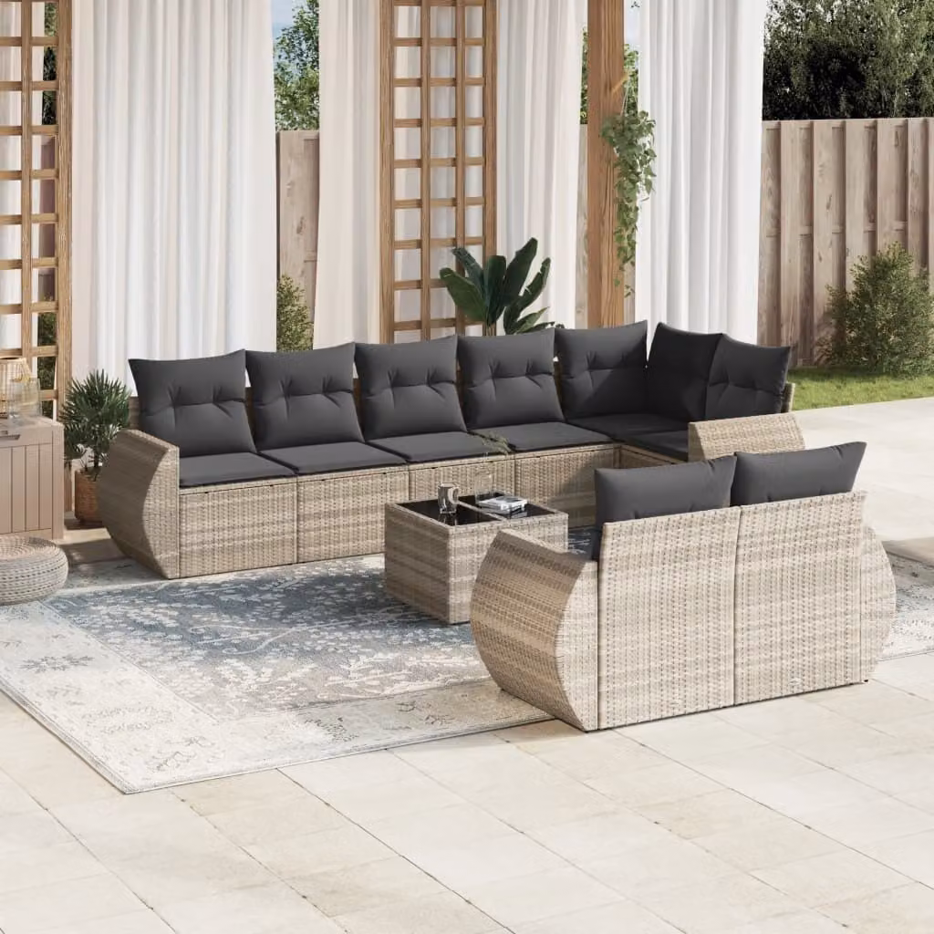 Maison Exclusive - Set Divano da Giardino 9pz con Cuscini Grigio Chiaro Polyrattan