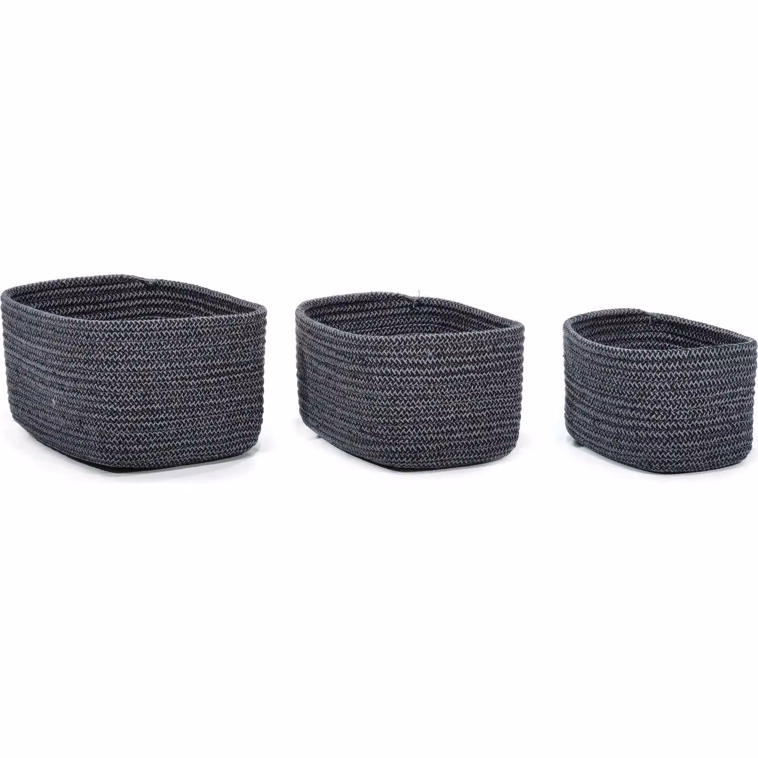Vestiamo Casa - Set di 3 Cestini Rettangolari Multiuso in Tessuto, Colore Grigio e Nero