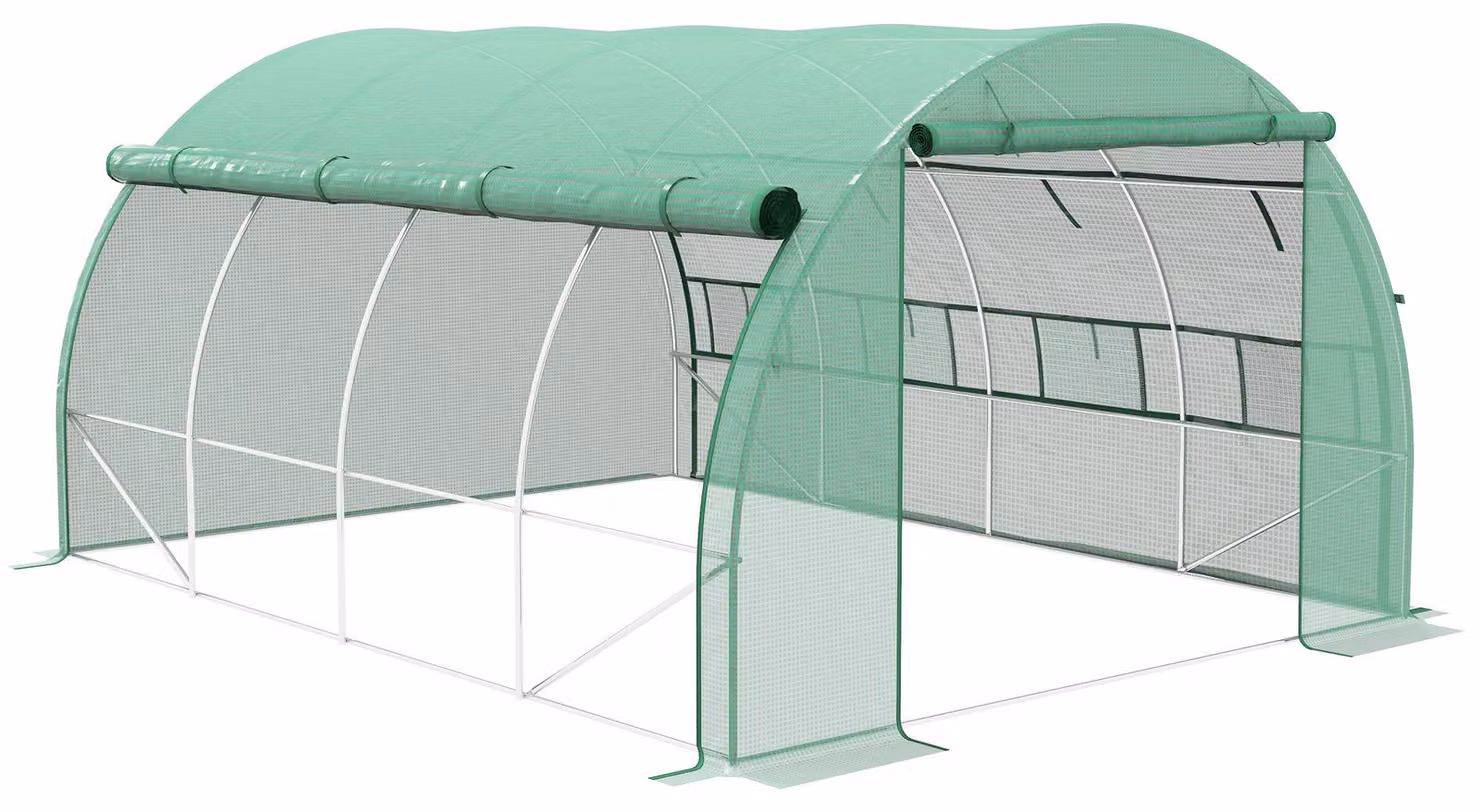 Serra Moonbite, dimensioni 3,97 x 3 x 2 metri, tunnel in polietilene con protezione UV, porta con cerniera e 8 finestre, struttura in acciaio zincato, materiale: acciaio, colore: verde