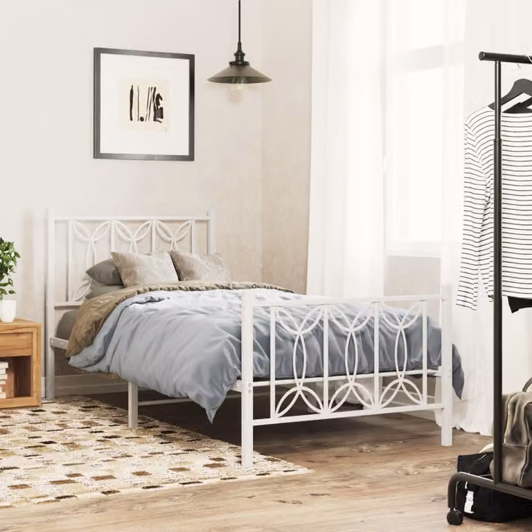 vidaXL Giroletto in metallo con testiera e pediera, Bianco, L: 80 cm, P: 196 cm, H: 90 cm