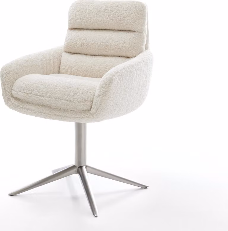 DELIFE Sedia girevole Abelia-Flex con braccioli in tessuto Teddy Beige Base in acciaio inox girevole a 360° Funzione dondolo
