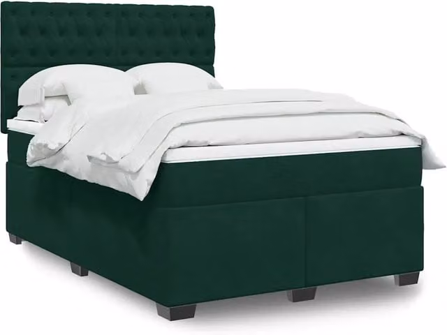 Letto con Giroletto a Molle e Materasso Ibrido vidaXL in Velluto Verde Scuro e Bianco L/P: 160 x 200 cm – 1