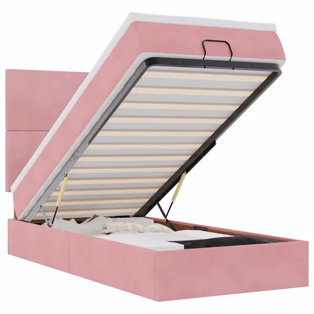 Letto con contenitore a sollevamento vidaXL in velluto rosa e bianco, L: 200 cm, P: 80 cm, H: 140 cm – 2