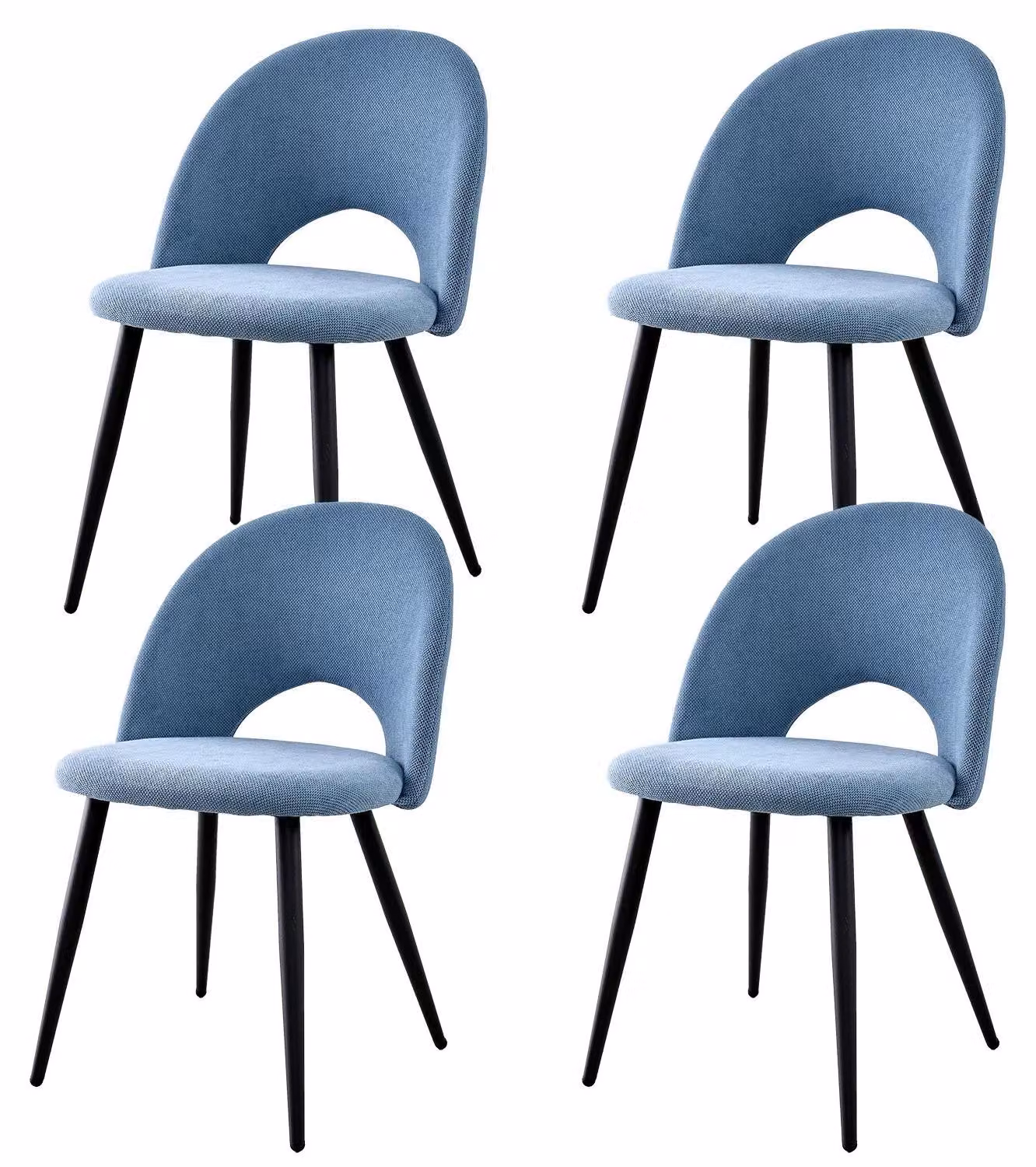 Set di 4 sedie da pranzo - Sedia - Design scandinavo - Moderna - Rivestita in tessuto - Senza braccioli - Schienale aperto con cuscino - Blu