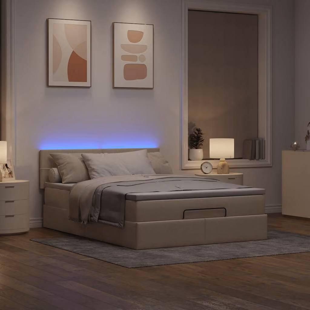 Maison Exclusive - Letto ottomano con materasso e LED Cream 140x200 cm Tessuto