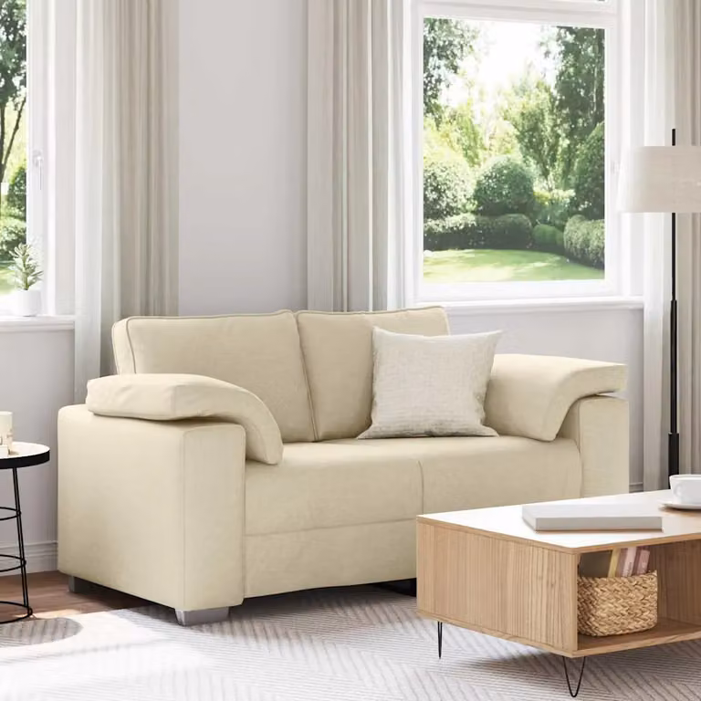 Divano a due posti moderno vidaXL in tessuto beige con cuscini inclusi