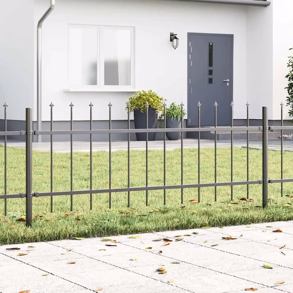Set di 6 recinzioni per giardino vidaXL WOERDEN in acciaio verniciato a polvere, Grigio, L: 10,2 m x H: 0,6 m