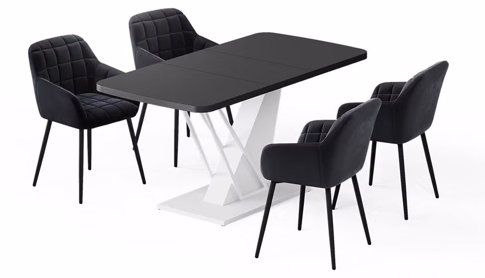 Set di tavoli da pranzo Vicco Fenaro Nero/Bianco 120 x 80 cm con 4 sedie da pranzo, Model 62767