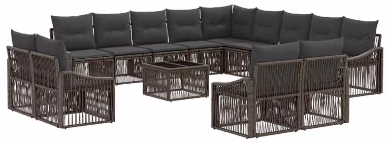 Set Divano da Giardino 14 pcs Grigio polyrattan