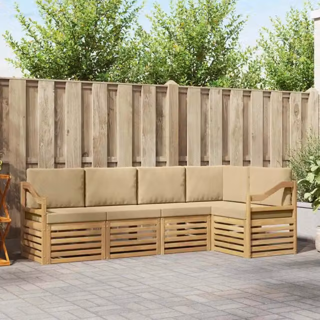 Set di divani da esterno 5 pz Bianco e Beige Poliestere 3391853