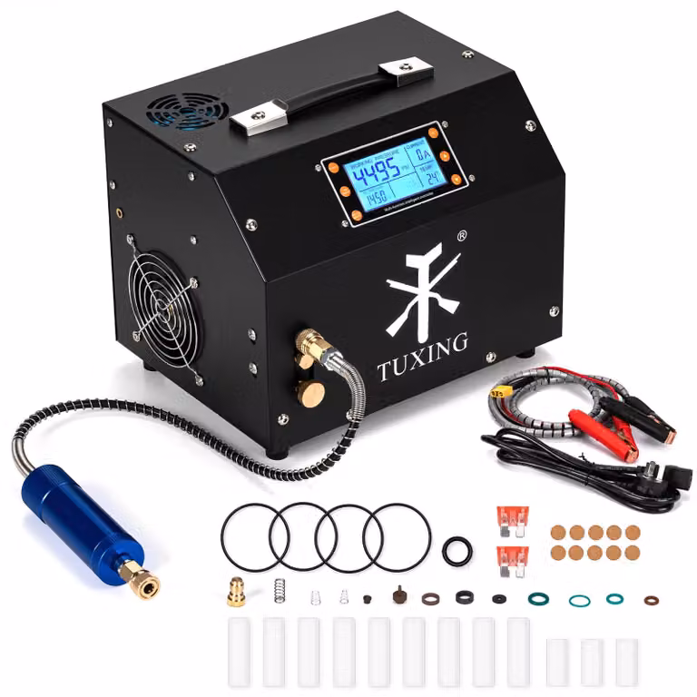 Compressore d'aria PCP - Modello TXET063 - Compressore ad alta pressione - 300 bar / 4500 psi - 220V/12V - Display LCD - Funzione di arresto automatico - Portatile