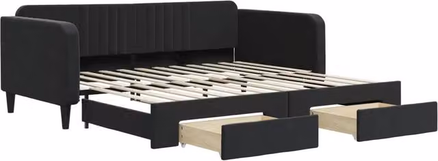 Divano letto | Sof¨¤ letto | Letto singolo Estraibile con Cassetti Nero 100x200 cm in Velluto