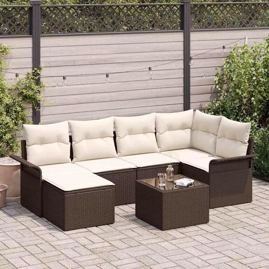 Maison Exclusive - Set Divano da Giardino 7 pcs Marrone polyrattan