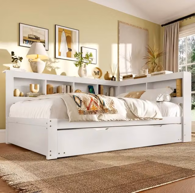 Divano letto 140x200 cm con letto estraibile; prese e 2 porte USB in MDF e pino bianco