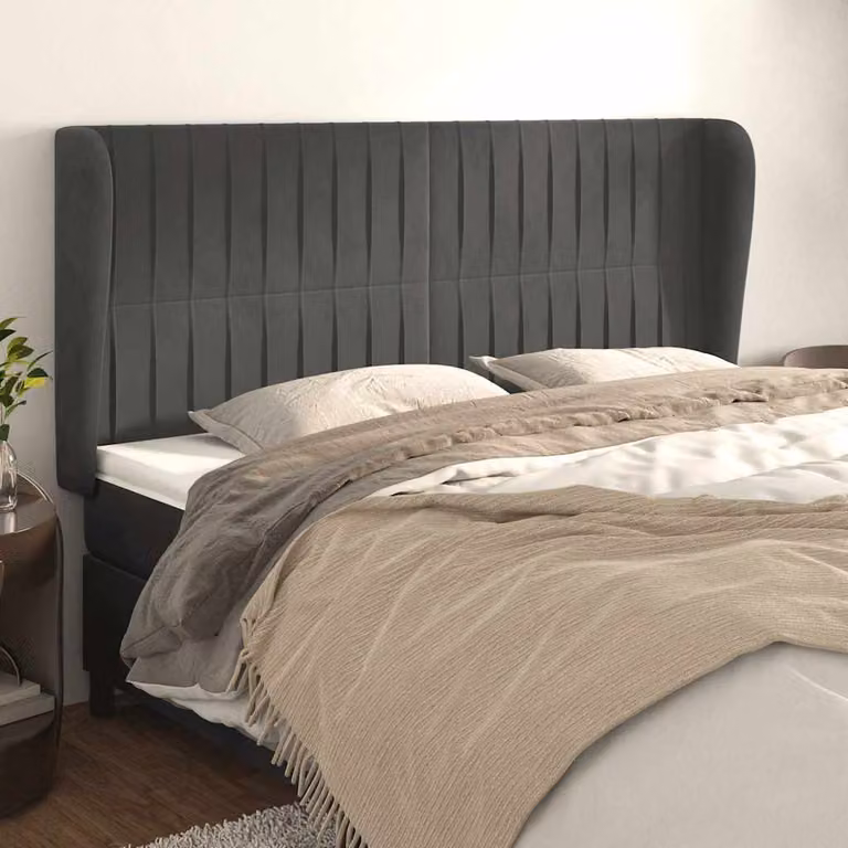 Testiera ad orecchio vidaXL in velluto grigio scuro L: 203 cm, P: 23 cm, H: 118/128 cm