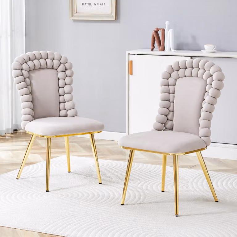 Set di 2 sedie da pranzo MODFU, sedia da cucina in velluto, poltrona relax con schienale a catena e gambe in metallo dorato, ideale per la sala da pranzo, colore grigio chiaro