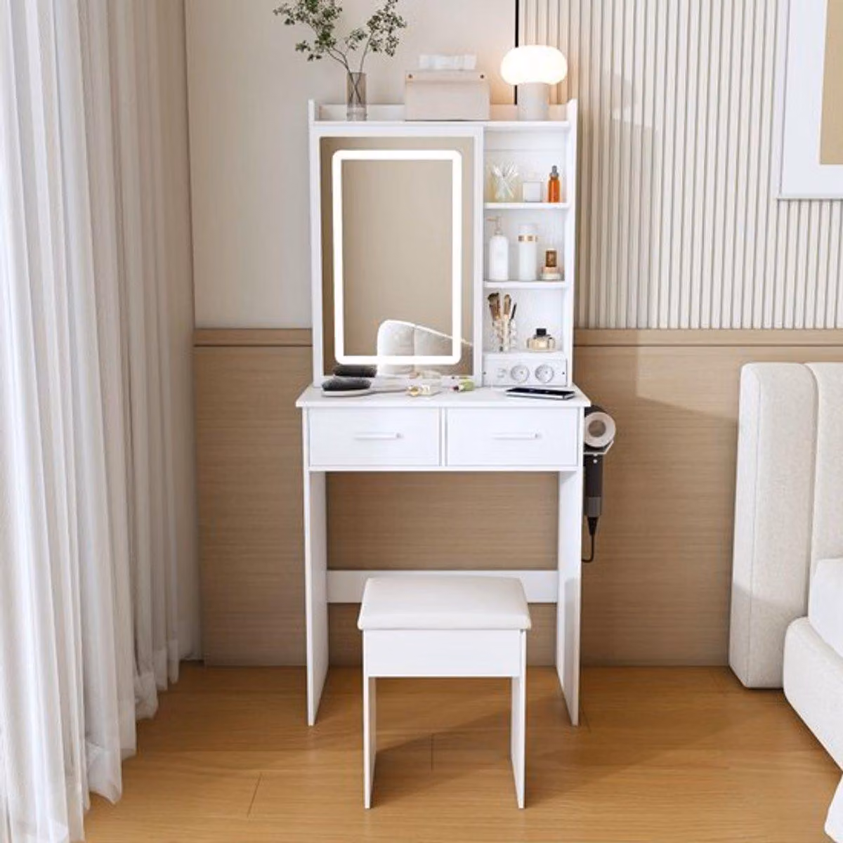 Specchio da trucco con illuminazione LED regolabile - dimensioni 81x54 cm - in MDF, ideale per il tavolino da trucco