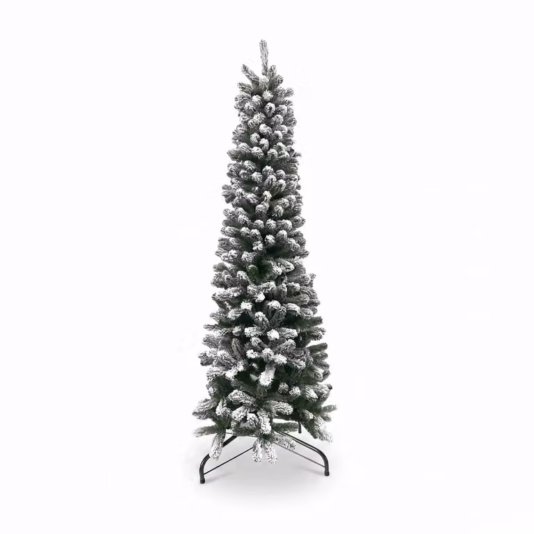 Albero di Natale Artificiale Slim Aspen Innevato VESTIAMO CASA, Colore Bianco e Verde, H: 180 cm, Diametro alla base: 66 cm