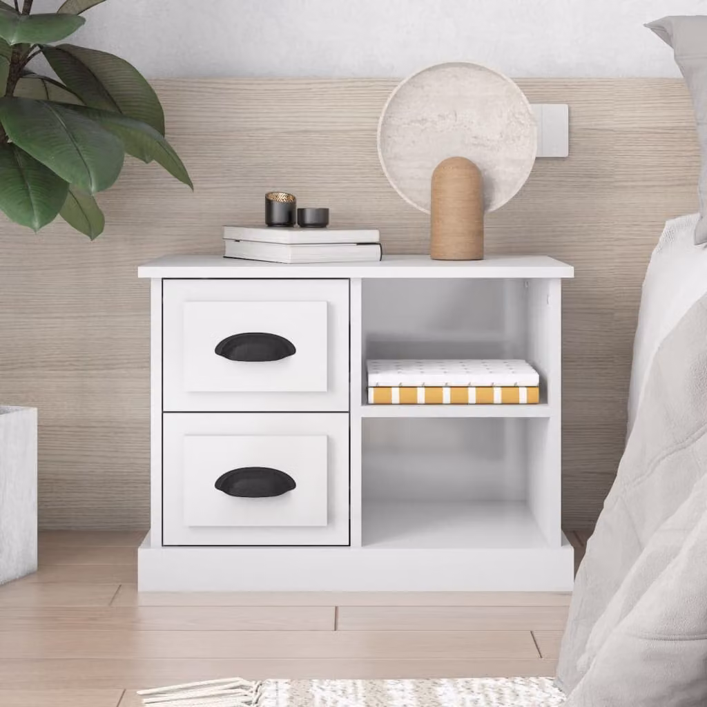 Comodino bianco lucido vidaXL L: 60 cm, P: 35,5 cm, H: 45 cm
