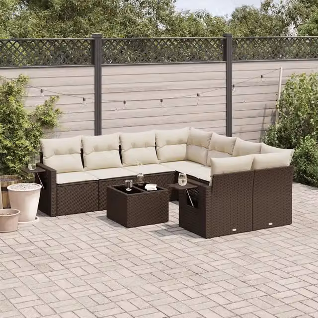 Set Divani da Giardino 9pz con Cuscini Marrone in Polyrattan 3219962