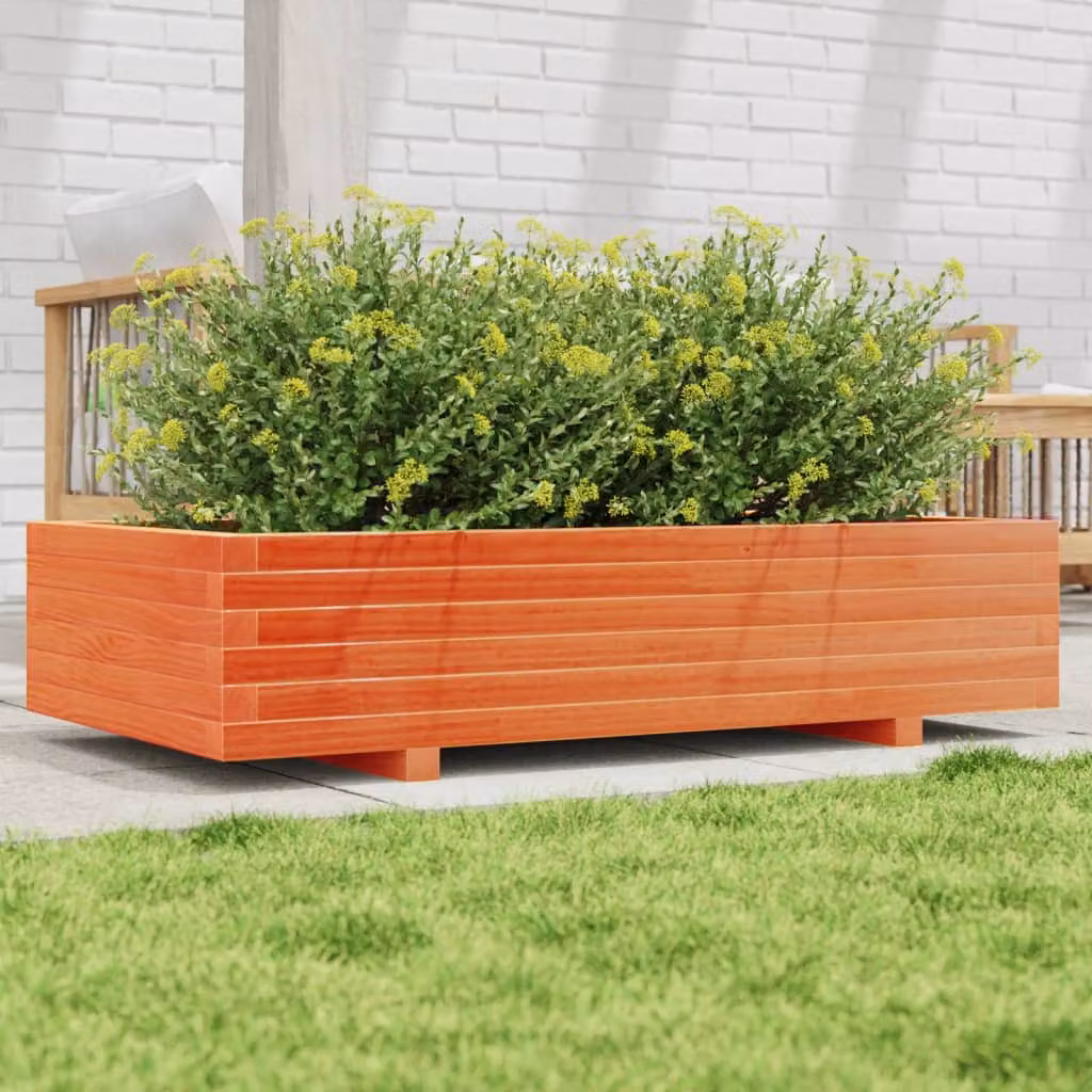 Fioriera da giardino vidaXL in legno di pino, colore marrone e arancione, L 110 cm x P 60 cm x H 26,5 cm