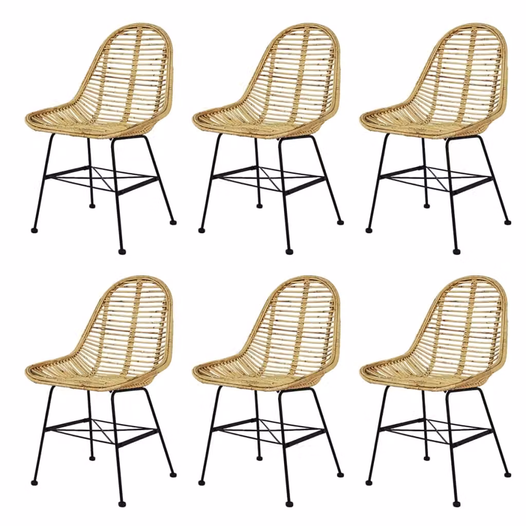 The Living Store Sedie da pranzo 6 pz. Rattan natura