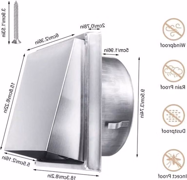 Griglia di ventilazione da 100 mm per bagni, dotata di zanzariera e superficie in acciaio inossidabile – ideale per la circolazione dell'aria e la ventilazione