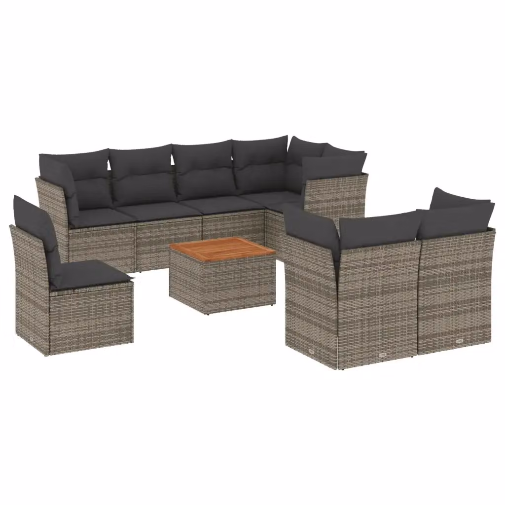 Set Divano da Giardino vidaXL 9 pz in Polyrattan con Cuscini e Tavolino, Forma a L, Grigio e Marrone – 2