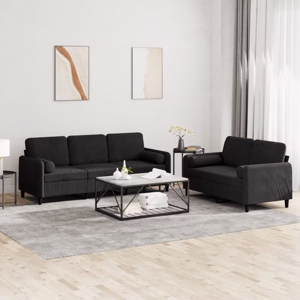 Maison Exclusive - Set divano a 2 posti con cuscini in velluto nero