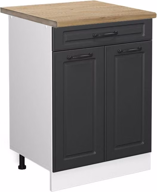 Mobiletto base per cucina R-Line Antracite rustico/Bianco 60 cm con cassetto, PL Rovere Vicco