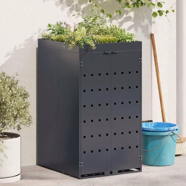 Fioriera con funzione di stoccaggio per bidone singolo da 240L vidaXL in acciaio colore antracite