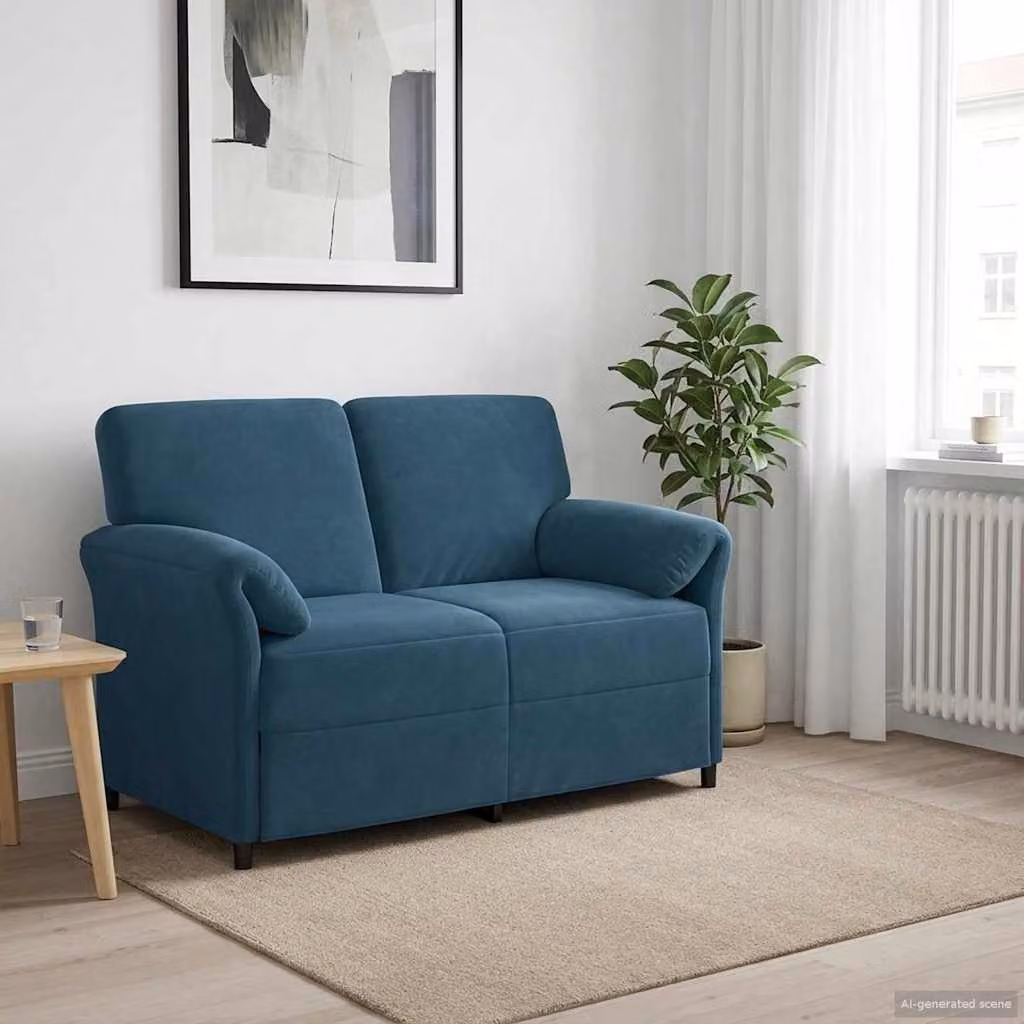 vidaXL Divano a 2 Posti Moderno in Velluto Blu con Cuscini, L/P/H: 138 x 83 x 95 cm