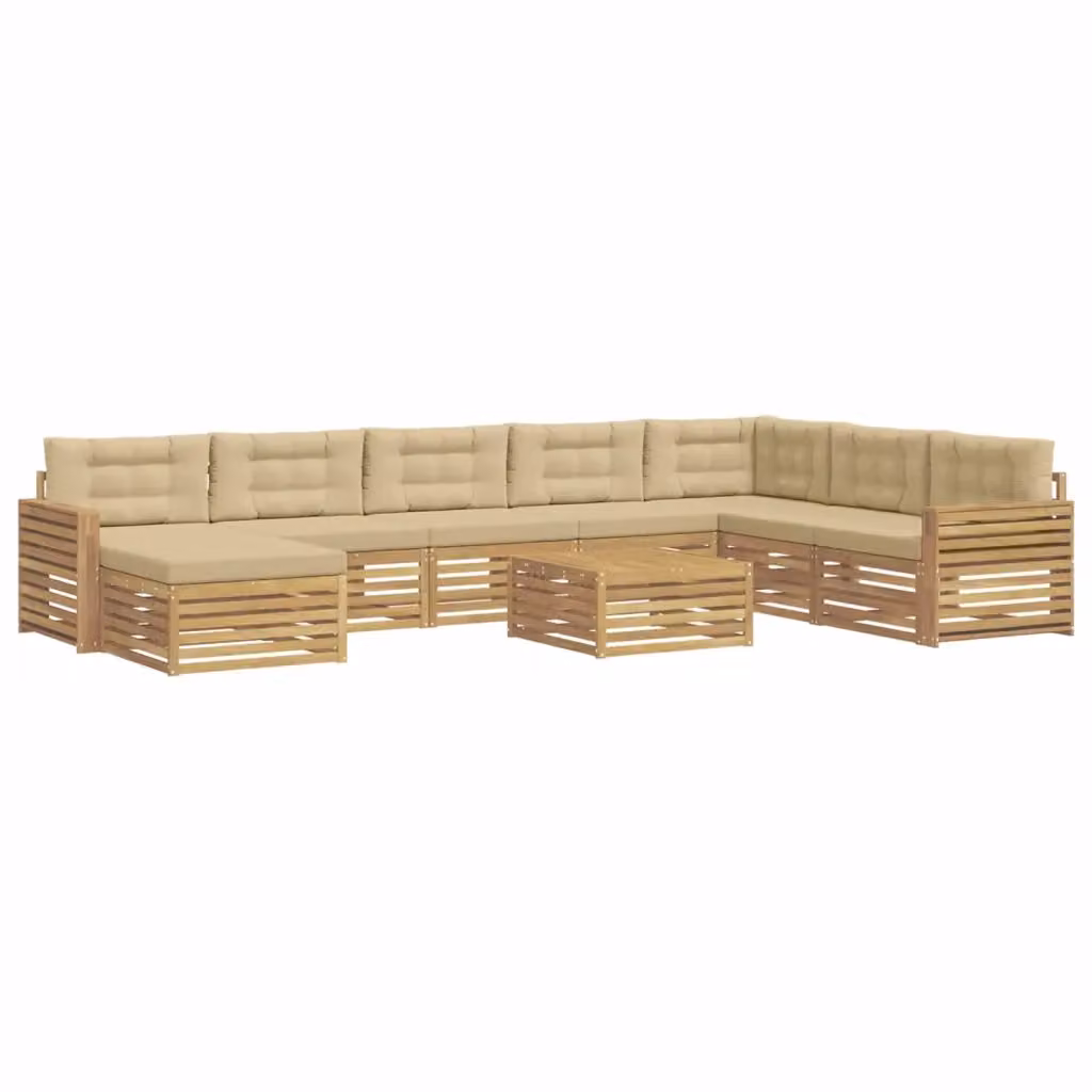 Set di divani da esterno a L vidaXL in legno di acacia con cuscini Bianco e Beige – 2