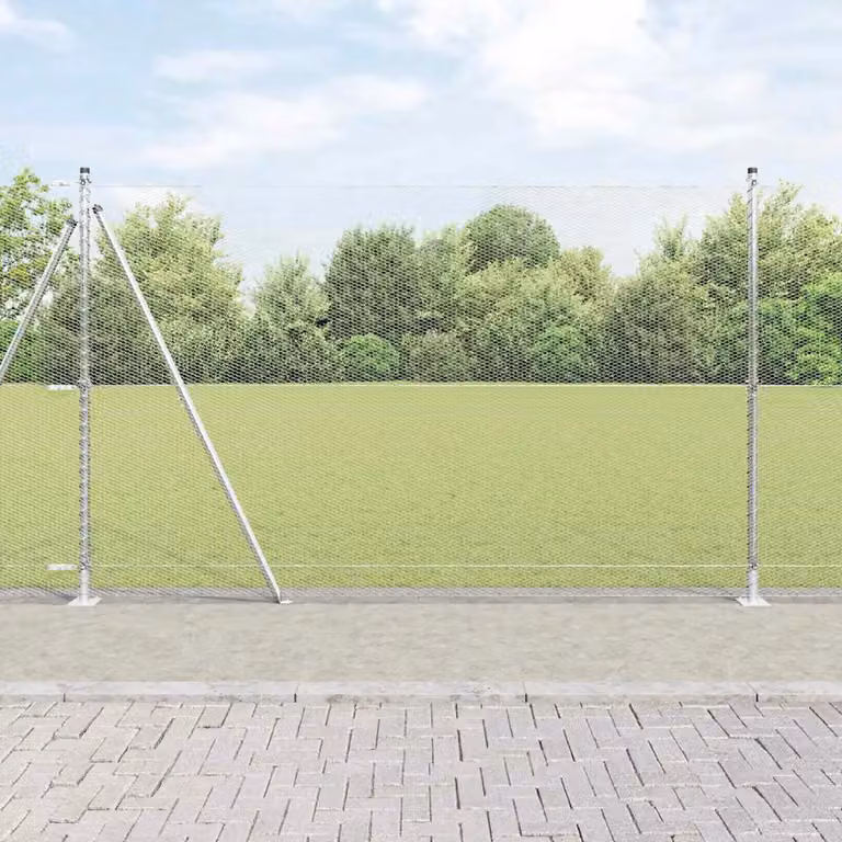 Recinzione esagonale vidaXL in acciaio zincato argento con base in cemento 25 x 1,5 m