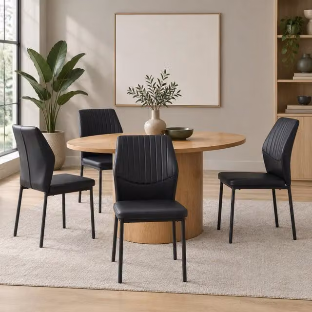 Set 4 sedie da pranzo in similpelle PU nere con gambe in metallo HAVRYA